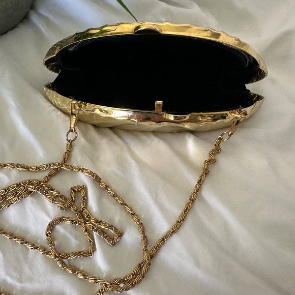 Vintage Gold Leather Rhinestone Evening Clutch Crossbody Bag